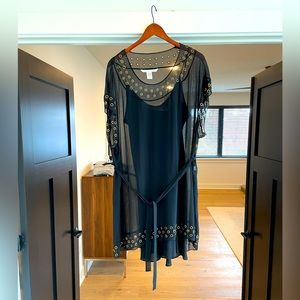 Diane Von Furstenberg Black Sheer Dress with slip and grommets - Size 12